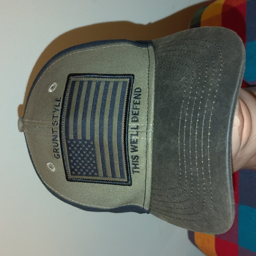 Grunt Style Veteran Flag Stitched Logo Flag Snapback Hat - Brown